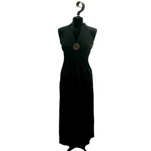 ABS Black Maxi Dress with Gold Buckle Size 2